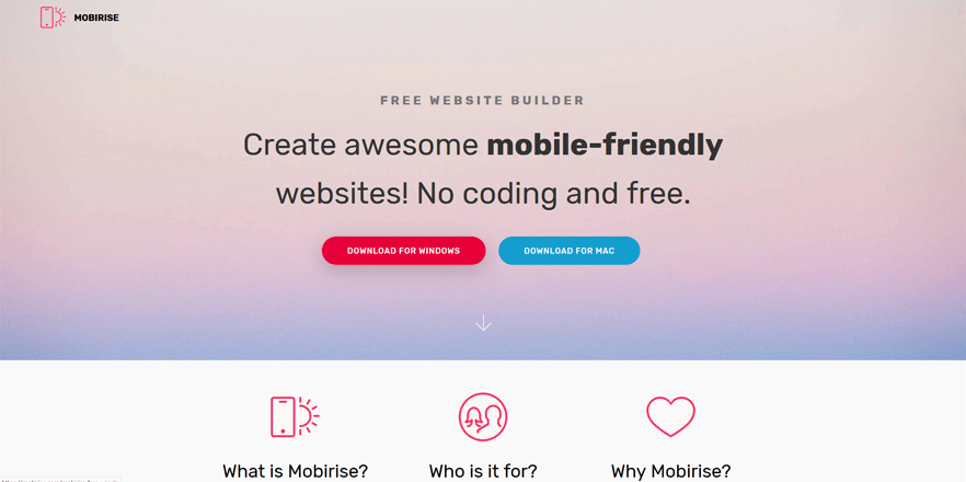 mobirise free development tools for developers